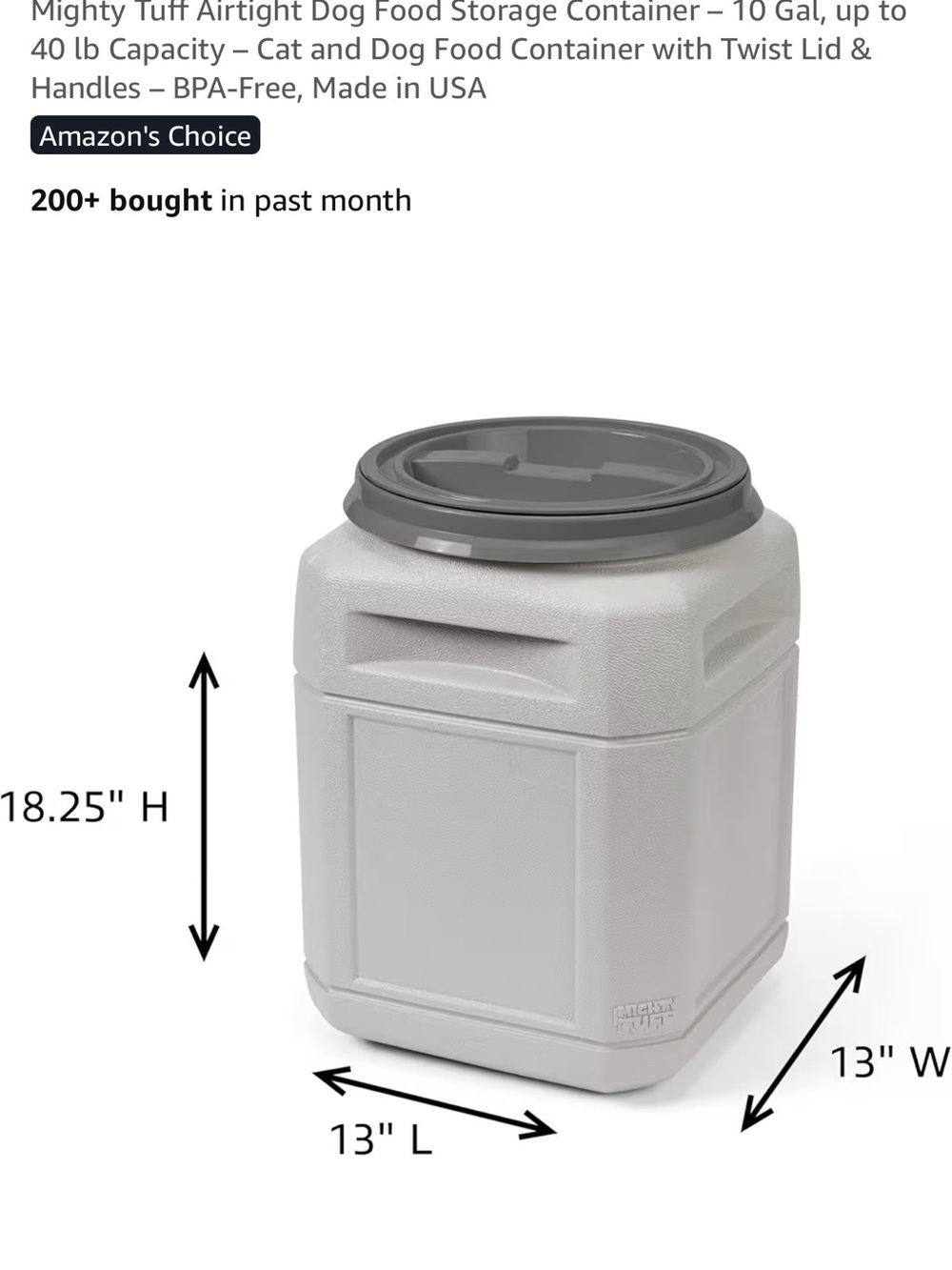 Mighty Tuff Gray Airtight Food Storage Canister with Twist Lid